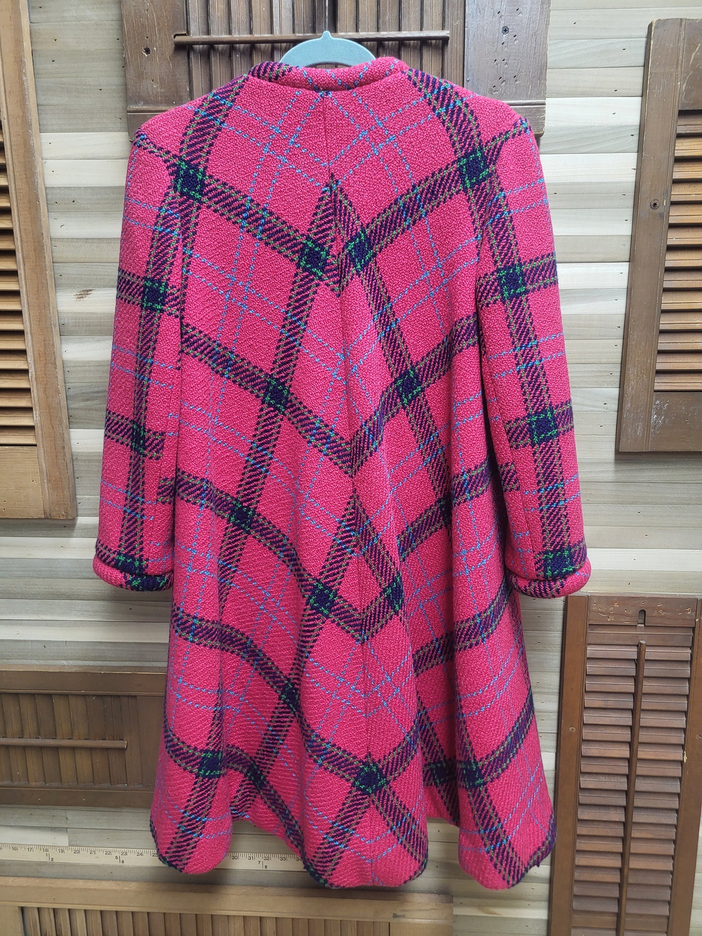 1970's Plaid Pink & Purple Lined "Saks Fifth Avenue" Kip Carpenter Exclusive 4 Latching Button Front
