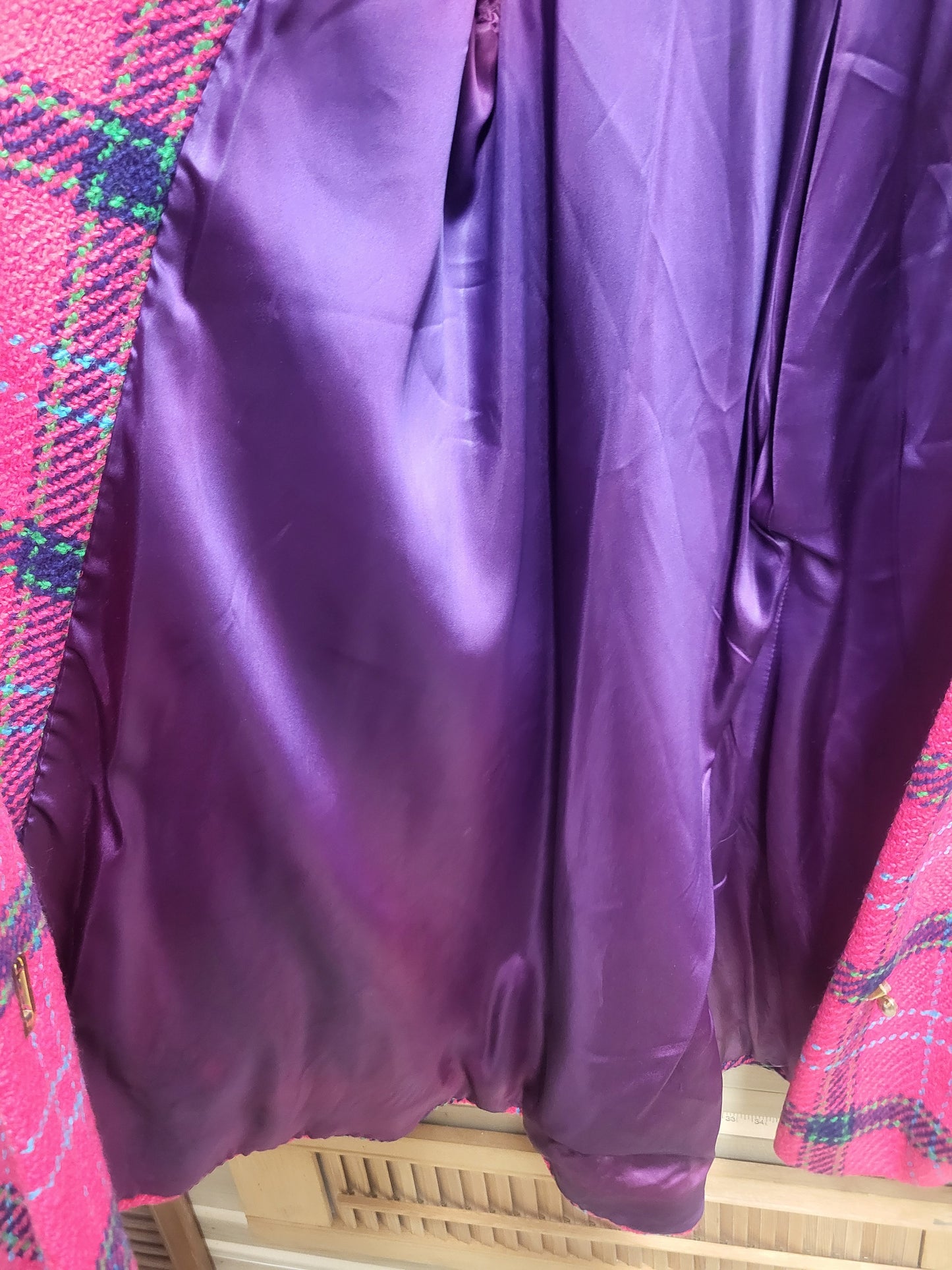 1970's Plaid Pink & Purple Lined "Saks Fifth Avenue" Kip Carpenter Exclusive 4 Latching Button Front