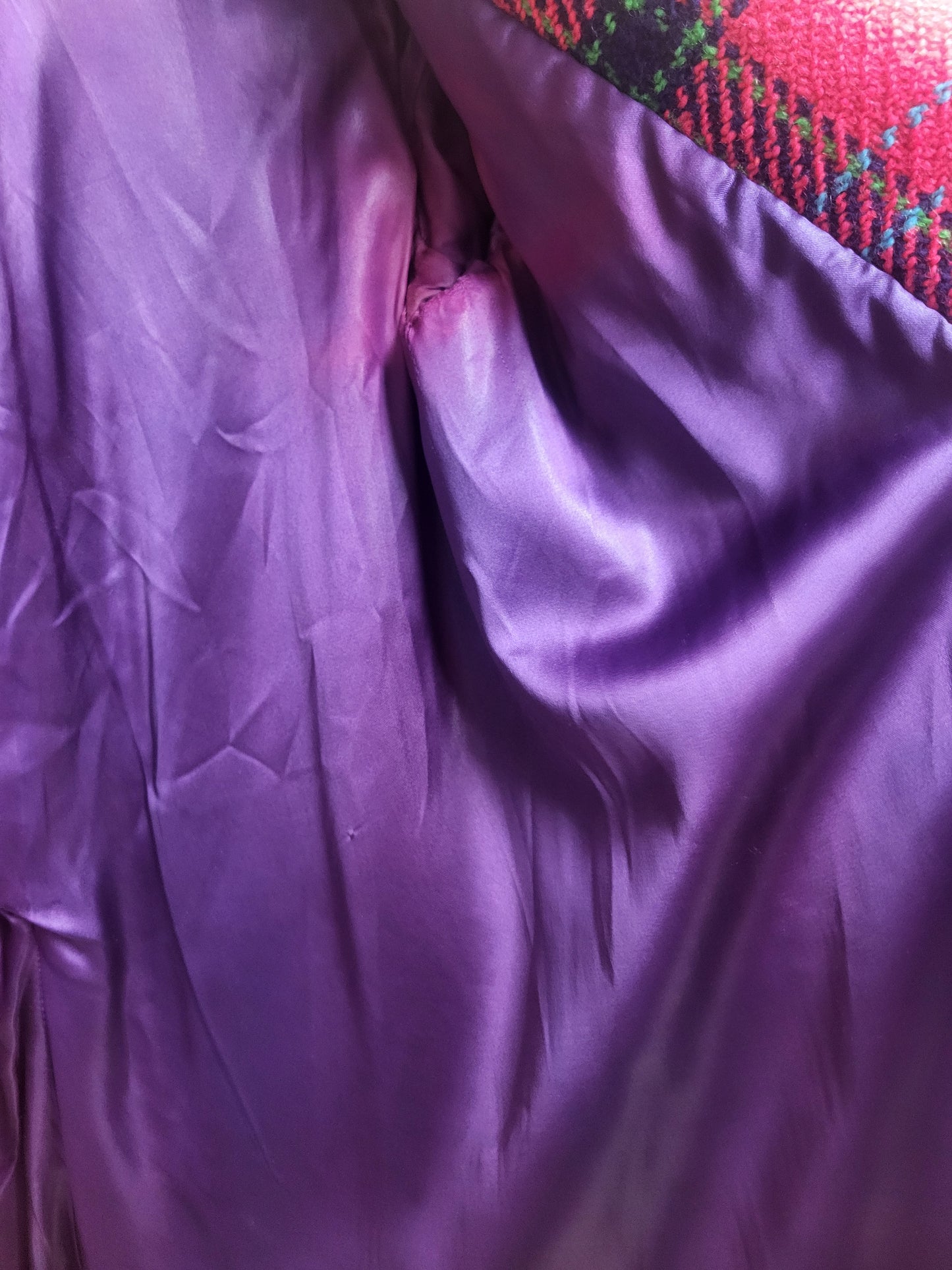 1970's Plaid Pink & Purple Lined "Saks Fifth Avenue" Kip Carpenter Exclusive 4 Latching Button Front