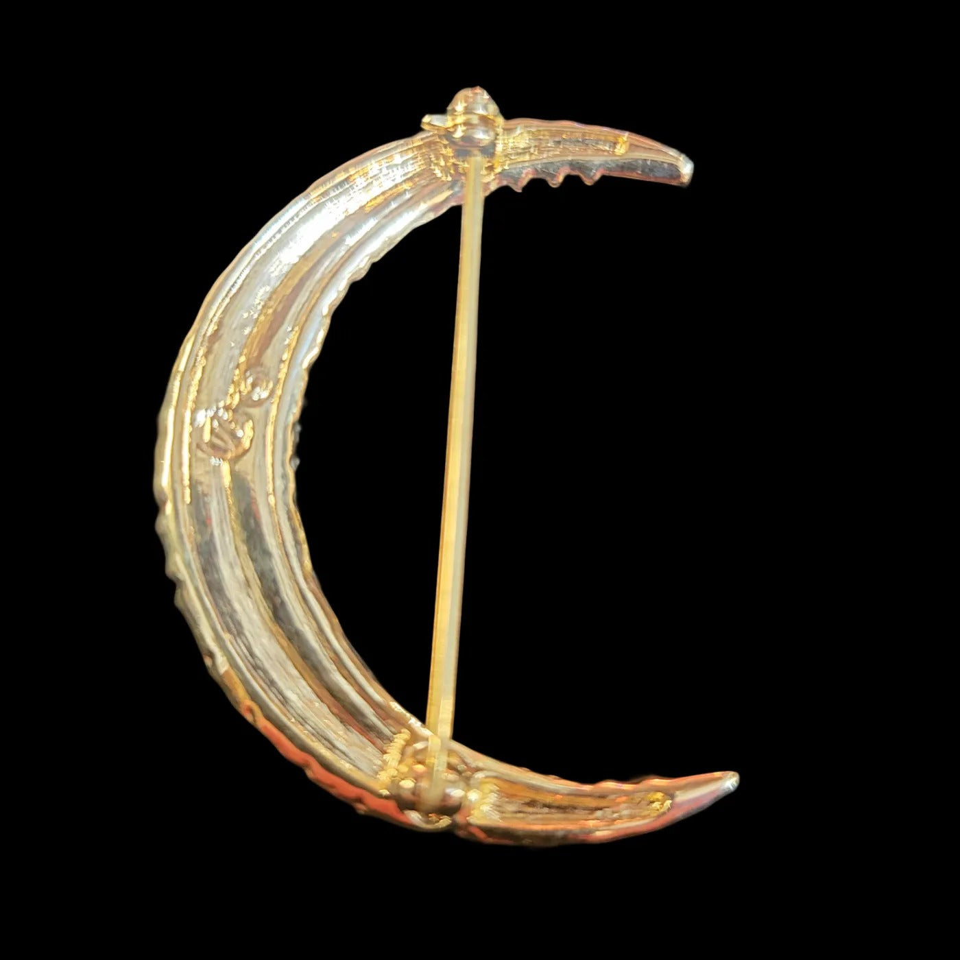 1990's "Swarovski" Signed Gold Tone Crystal Rhinestone Crescent Moon Brooch Pin