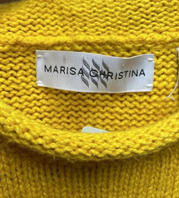 Marisa Christina Yellow Cotton Knit Top with Rose