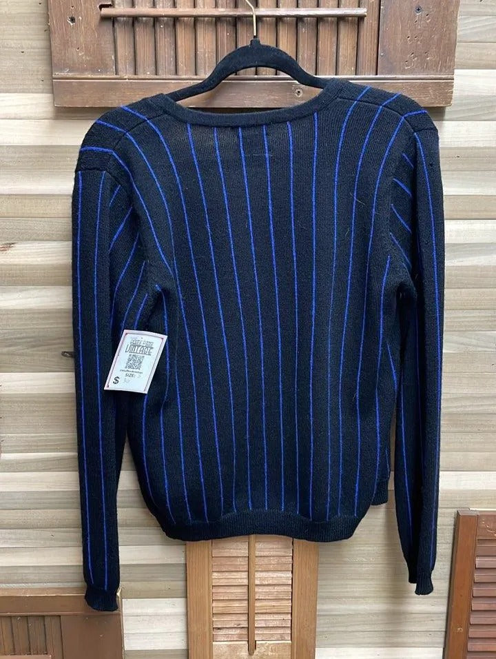 Y2K "Tommy Hilfiger" Wool Cardigan Black with Blue Vertical Stripes
