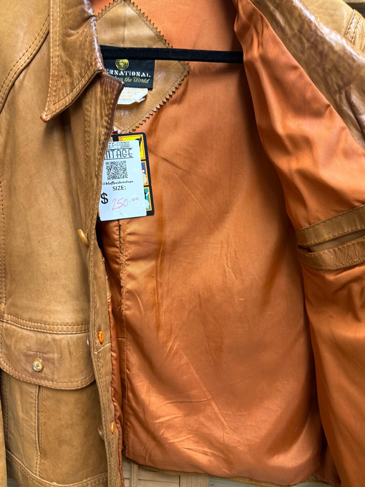Vintage “Fantastic International” Brown Leather Jacket – Size 44