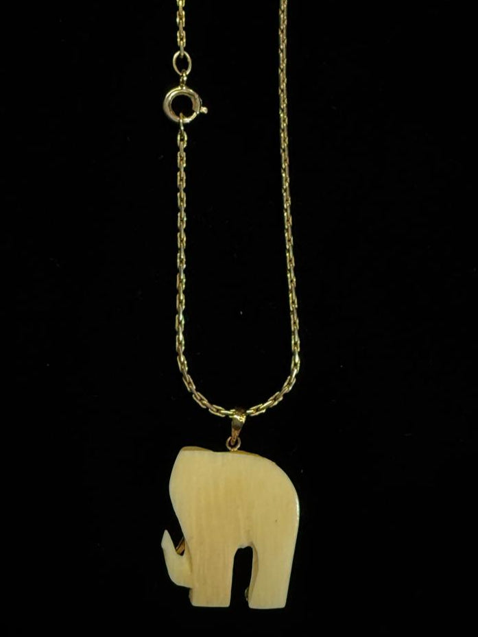 Necklace with an elephant pendant on a black background