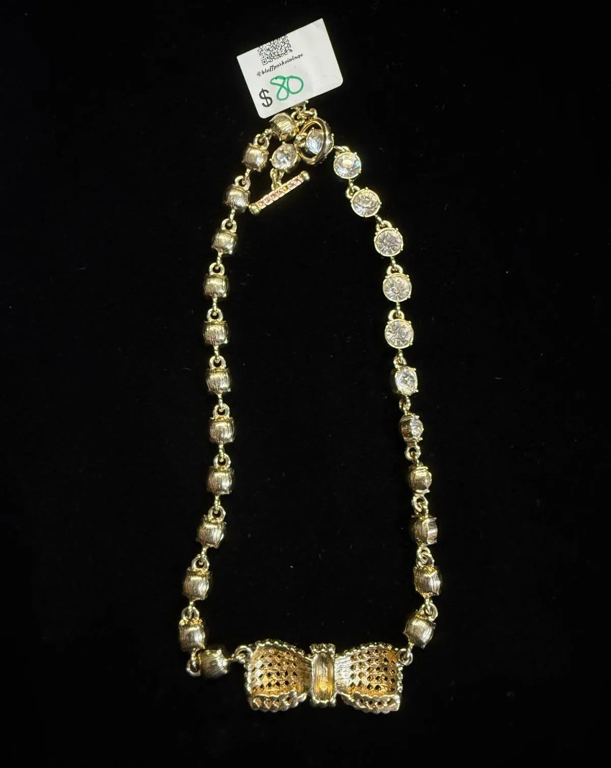 Ann Taylor "Brilliant Bow Collection" Statement Necklace Gold-tone Pink 18 Inches