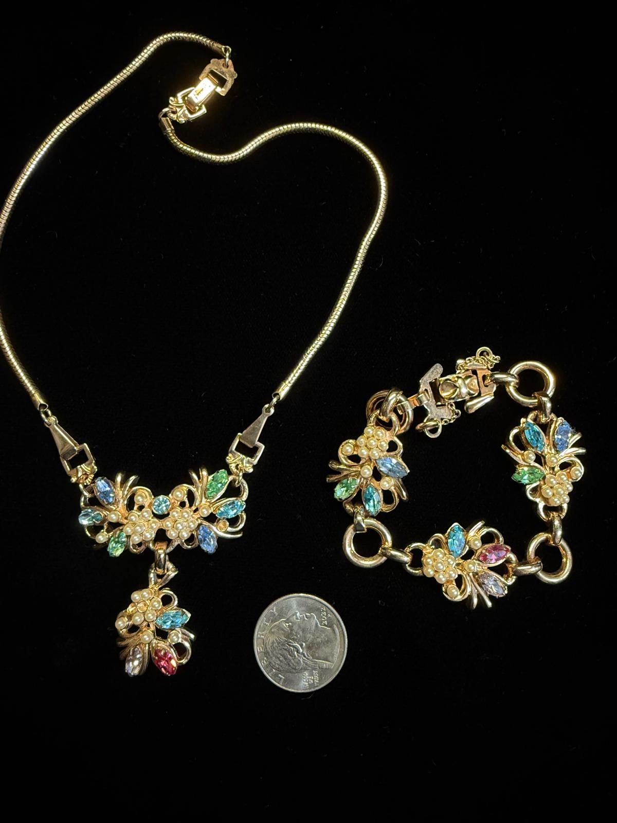 1940-50's Barclay Stamped Necklace and Bracelet Set