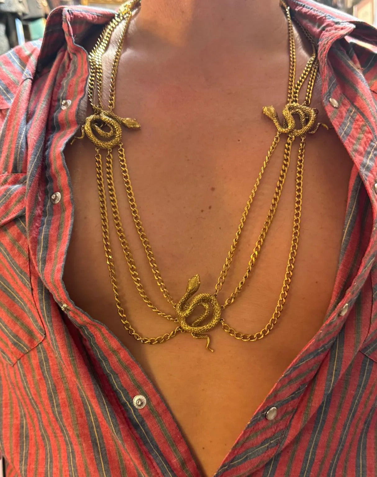 Mid-Century Snake Necklace or Belt Multi-Strand Statement Piece 32 inches