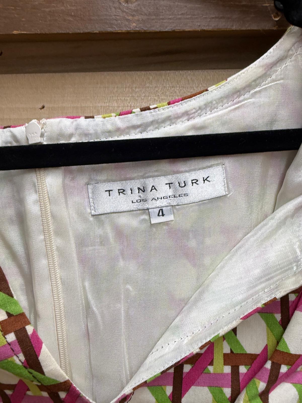 Y2K Trina Turk Sleeveless Multicolored Dress with Geometric Caning Pattern