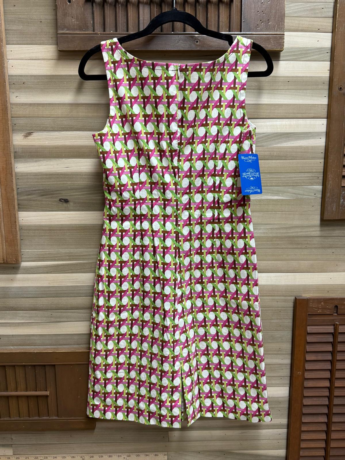 Y2K Trina Turk Sleeveless Multicolored Dress with Geometric Caning Pattern
