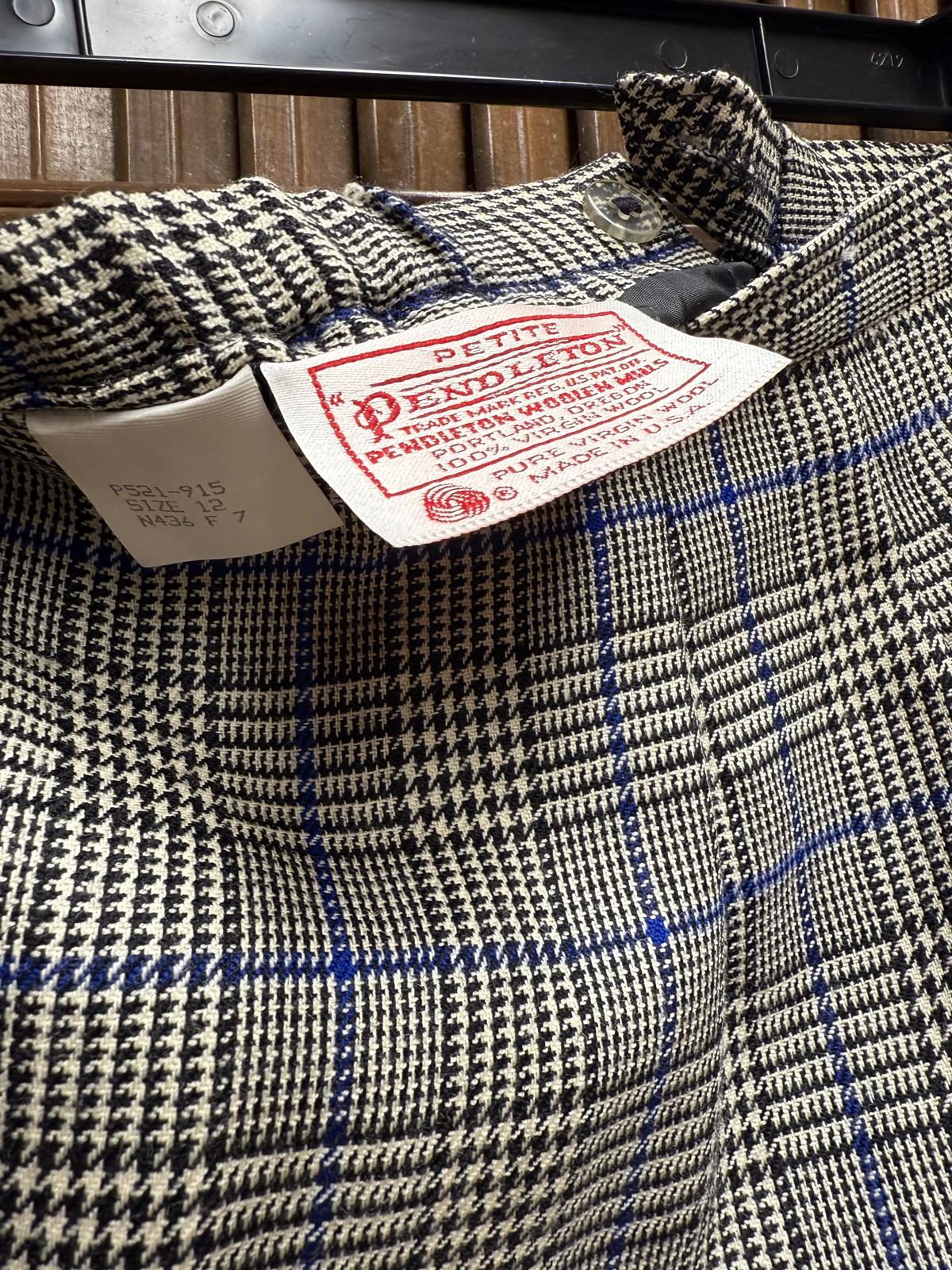 1980's Pendleton Fully Lined Pure Virgin Wool Plaid Blazer Skirt Suit Set Size 6