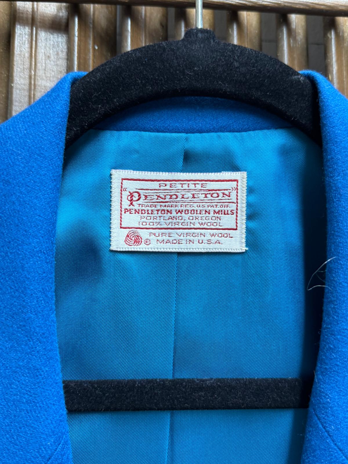 1980's Pendleton Fully Lined Pure Virgin Wool Blue Blazer Skirt Suit Set Size M