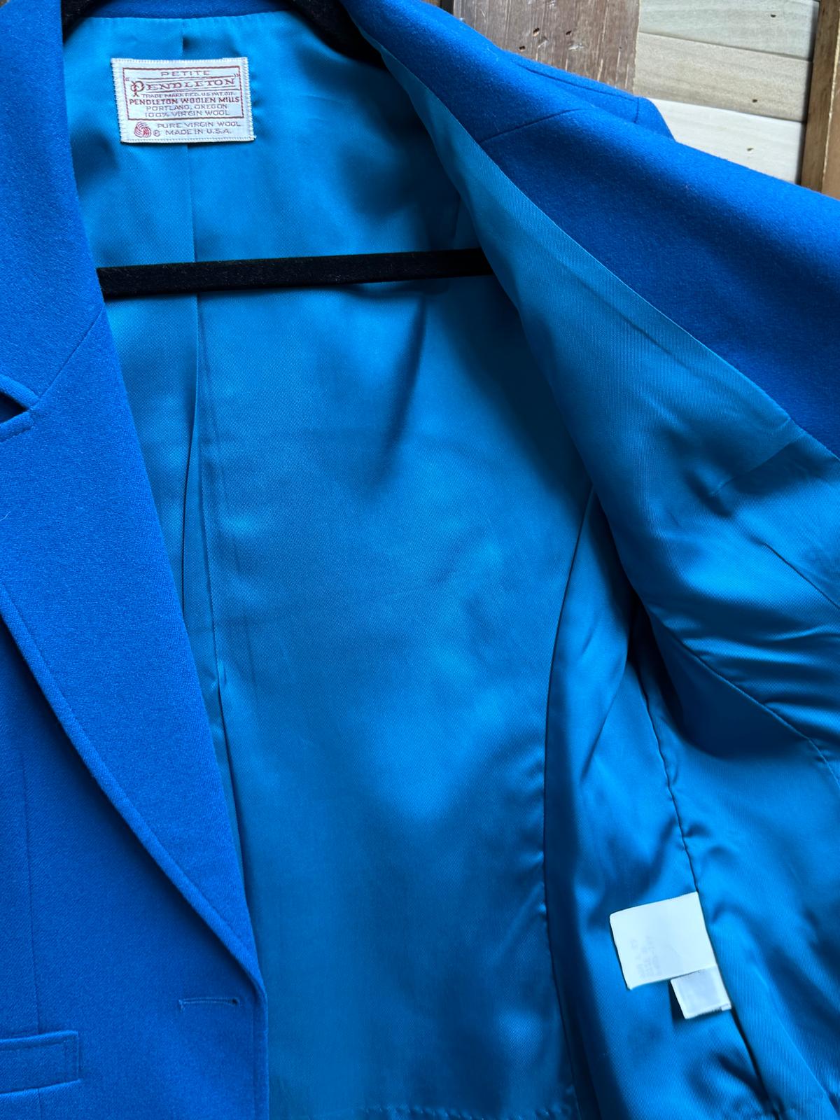 1980's Pendleton Fully Lined Pure Virgin Wool Blue Blazer Skirt Suit Set Size M