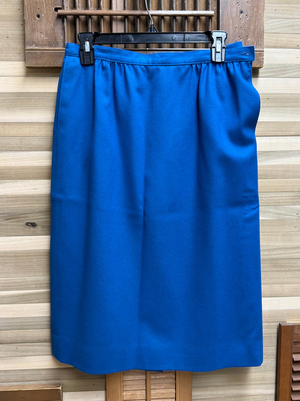 1980's Pendleton Fully Lined Pure Virgin Wool Blue Blazer Skirt Suit Set Size M