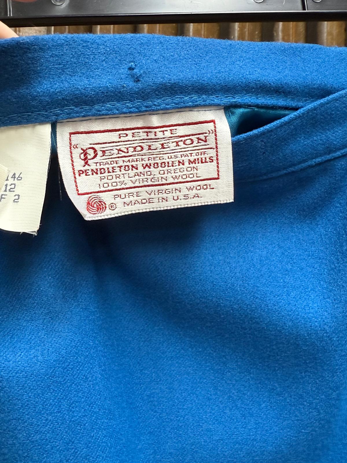 1980's Pendleton Fully Lined Pure Virgin Wool Blue Blazer Skirt Suit Set Size M
