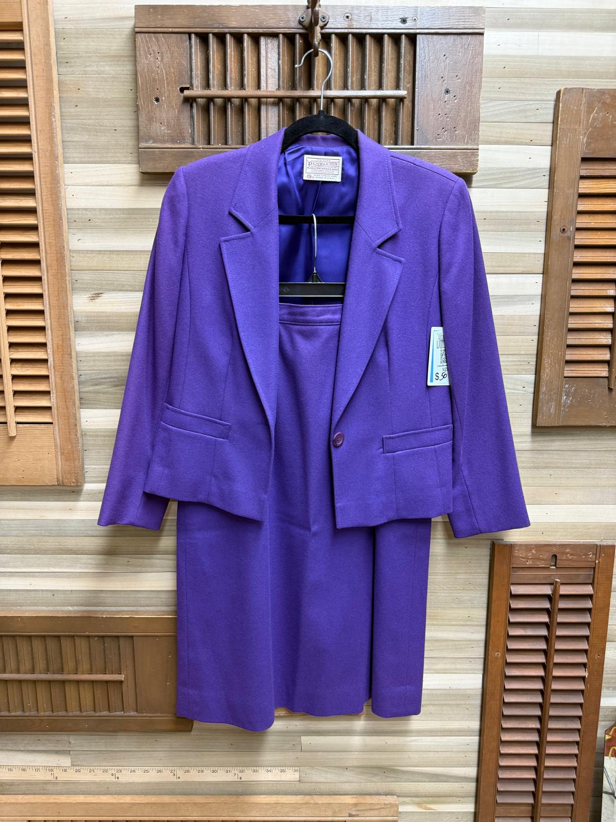 1980's Pendleton Fully Lined Pure Virgin Wool Purple Blazer Skirt Suit Set Size M