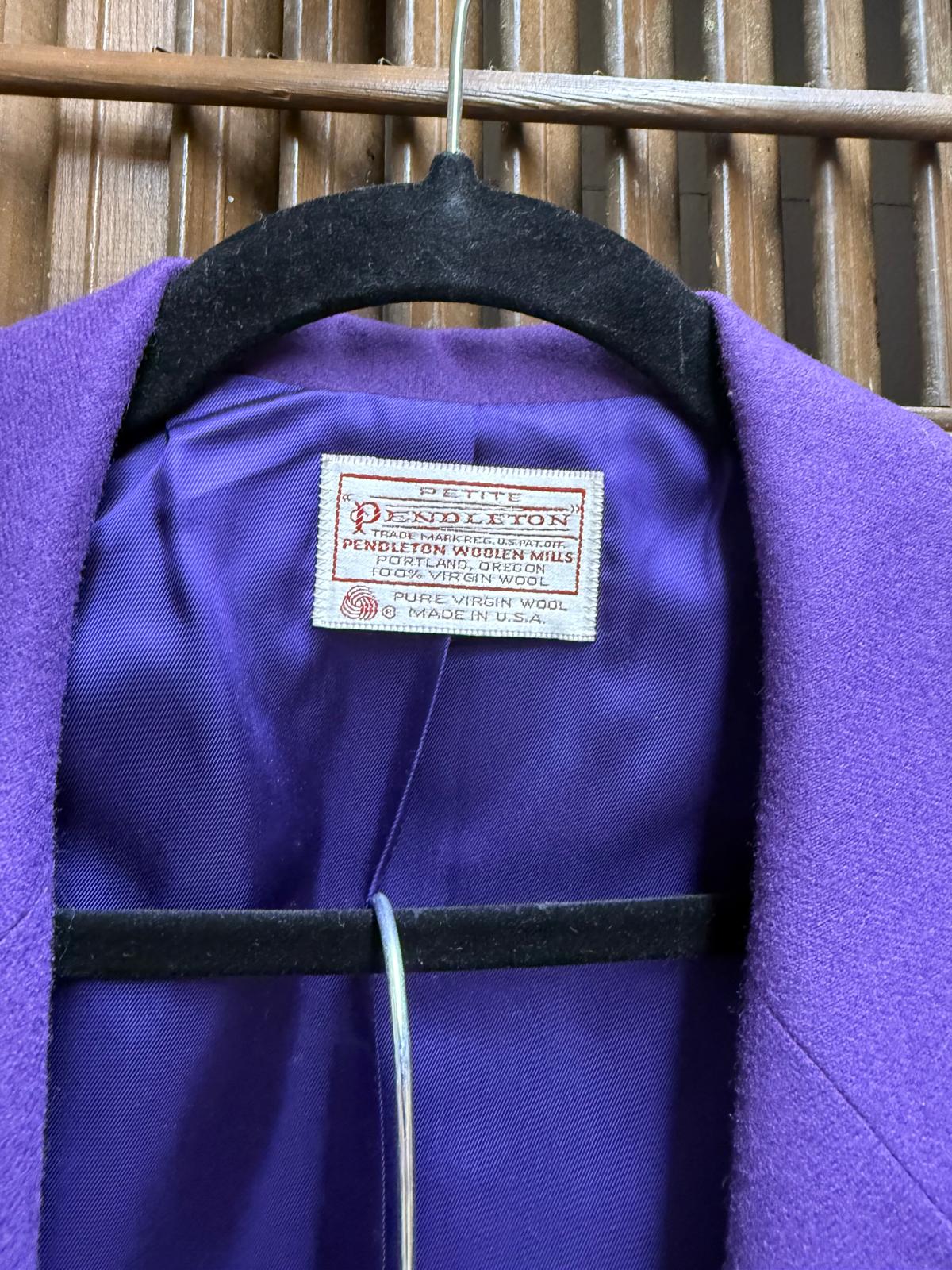 1980's Pendleton Fully Lined Pure Virgin Wool Purple Blazer Skirt Suit Set Size M