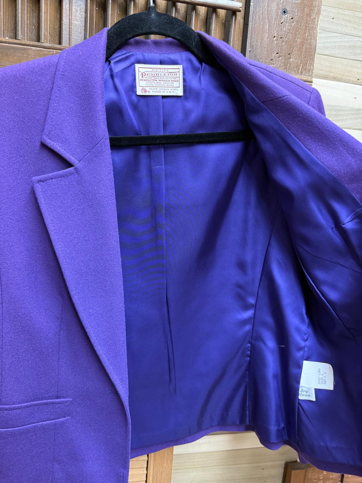 1980's Pendleton Fully Lined Pure Virgin Wool Purple Blazer Skirt Suit Set Size M