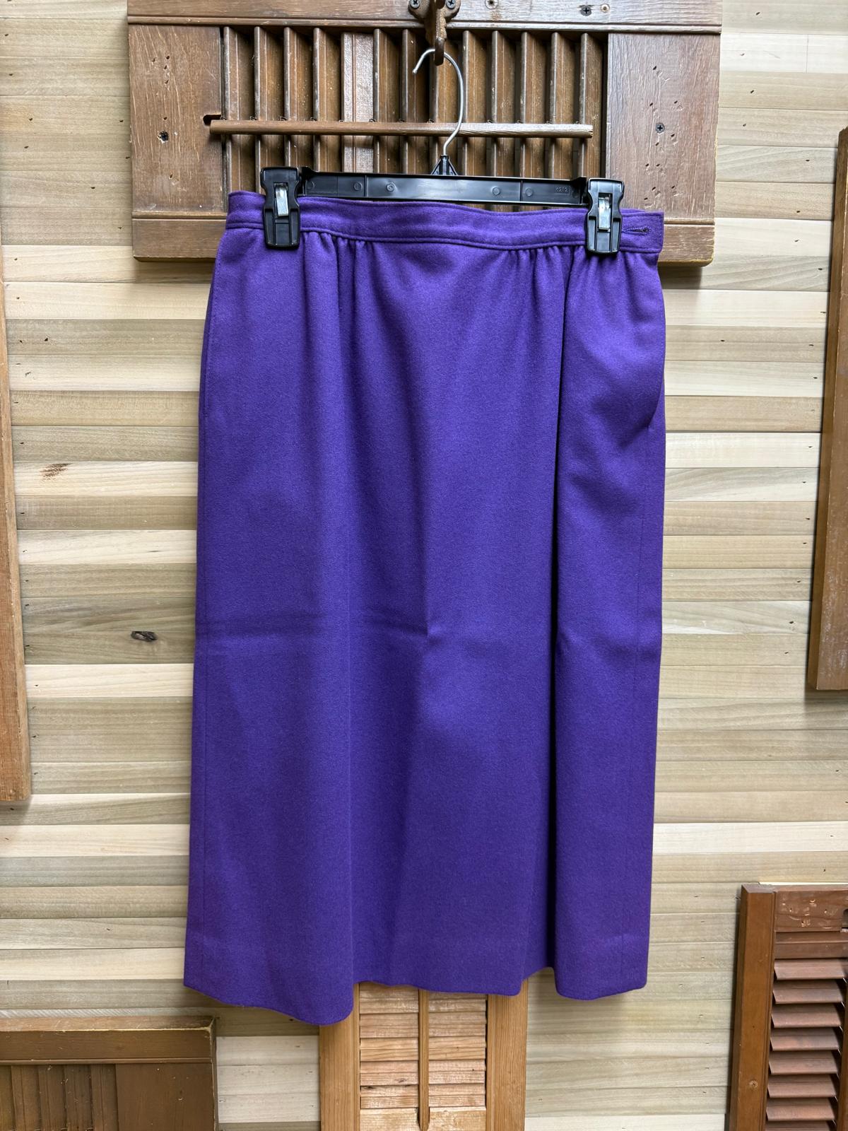 1980's Pendleton Fully Lined Pure Virgin Wool Purple Blazer Skirt Suit Set Size M