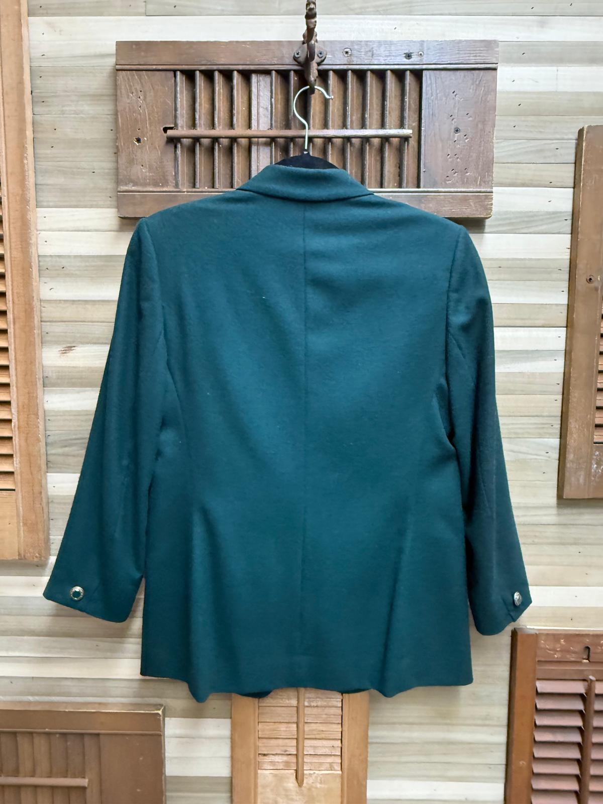 1980's Pendleton Fully Lined Pure Virgin Wool Aquamarine Blazer Skirt Suit Set Size M