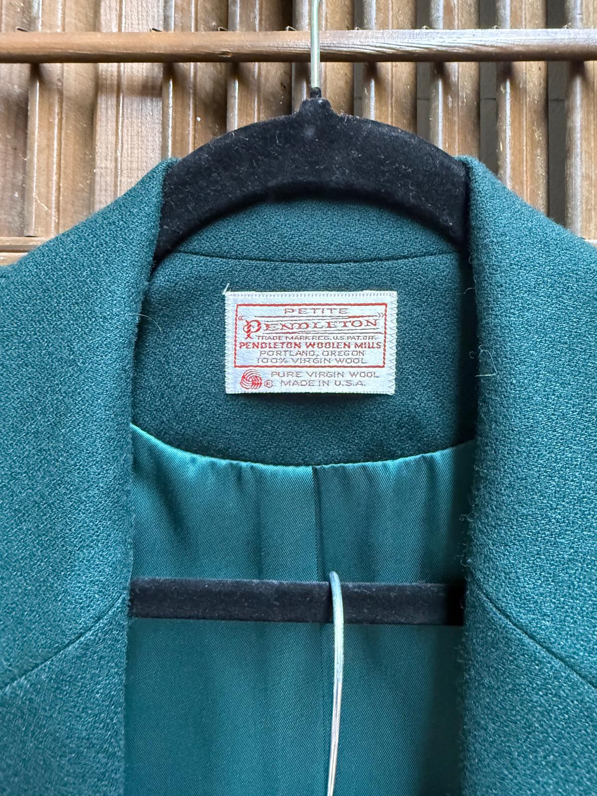 1980's Pendleton Fully Lined Pure Virgin Wool Aquamarine Blazer Skirt Suit Set Size M