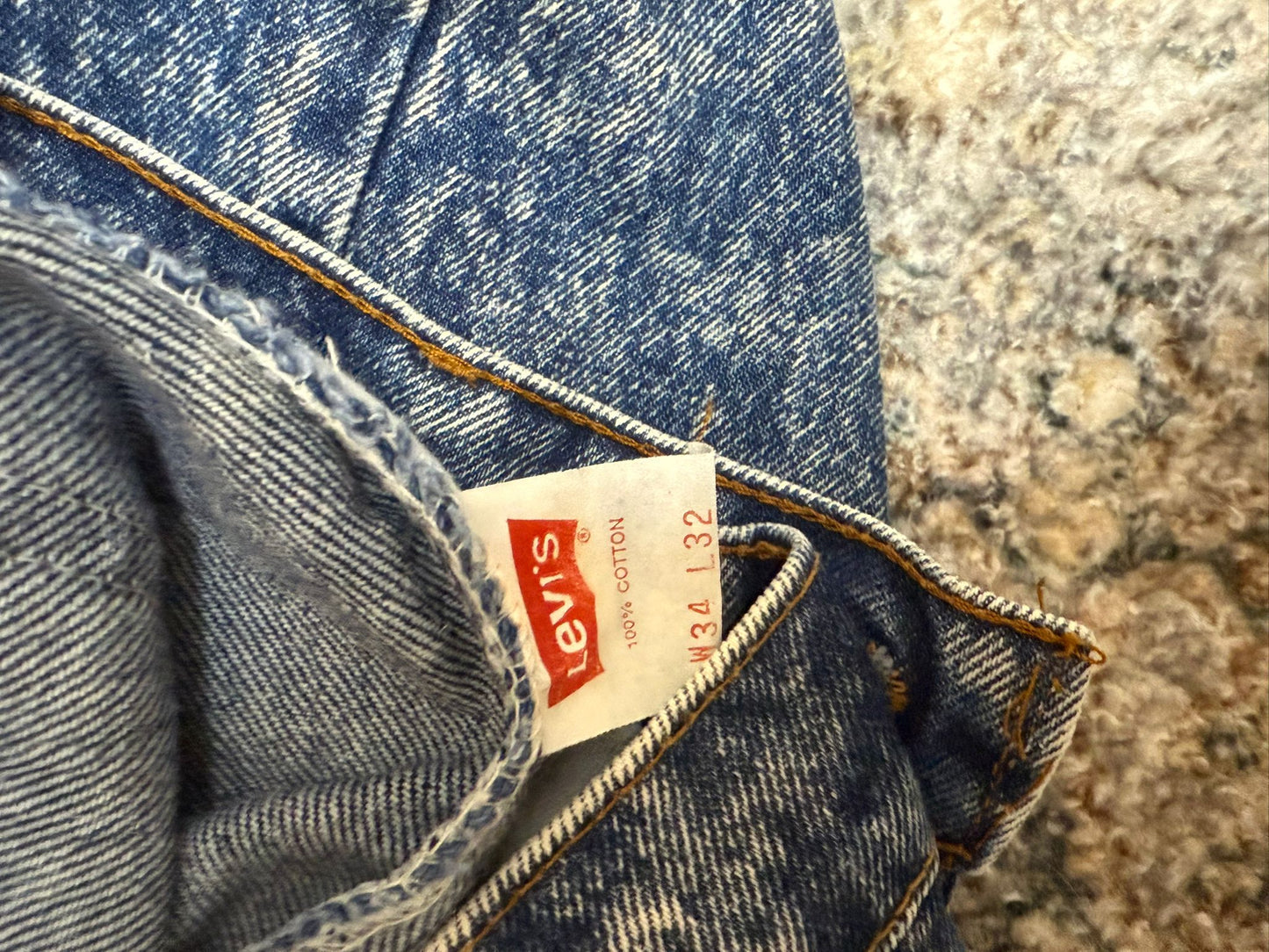1980's Orange Tab Levi's Blue Jeans Acid Wash 550 W34 L32
