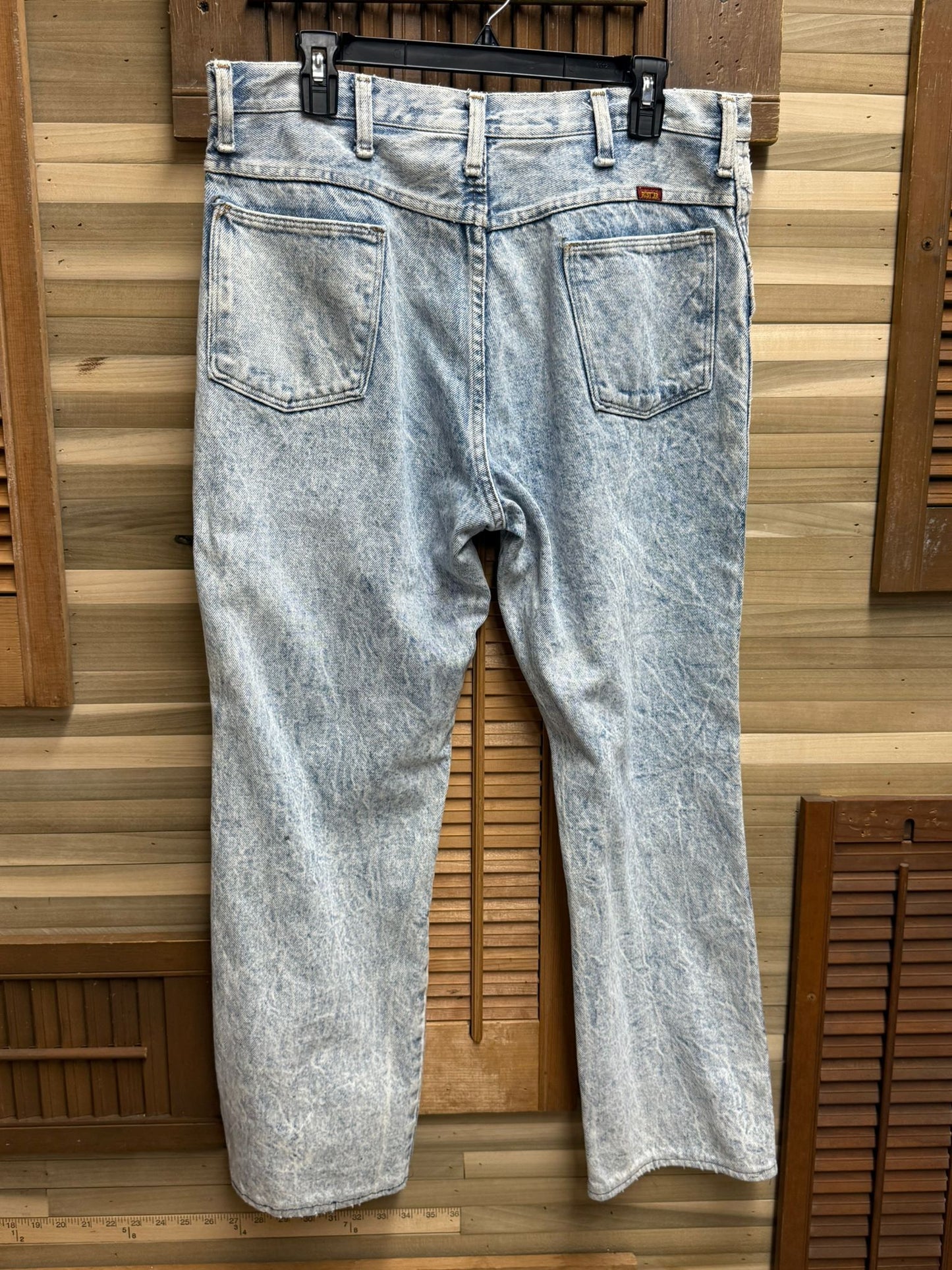 Acid Wash "Rustler" Light Blue Jeans, Straight Leg Denim Pants, Natural Waist Made in USA