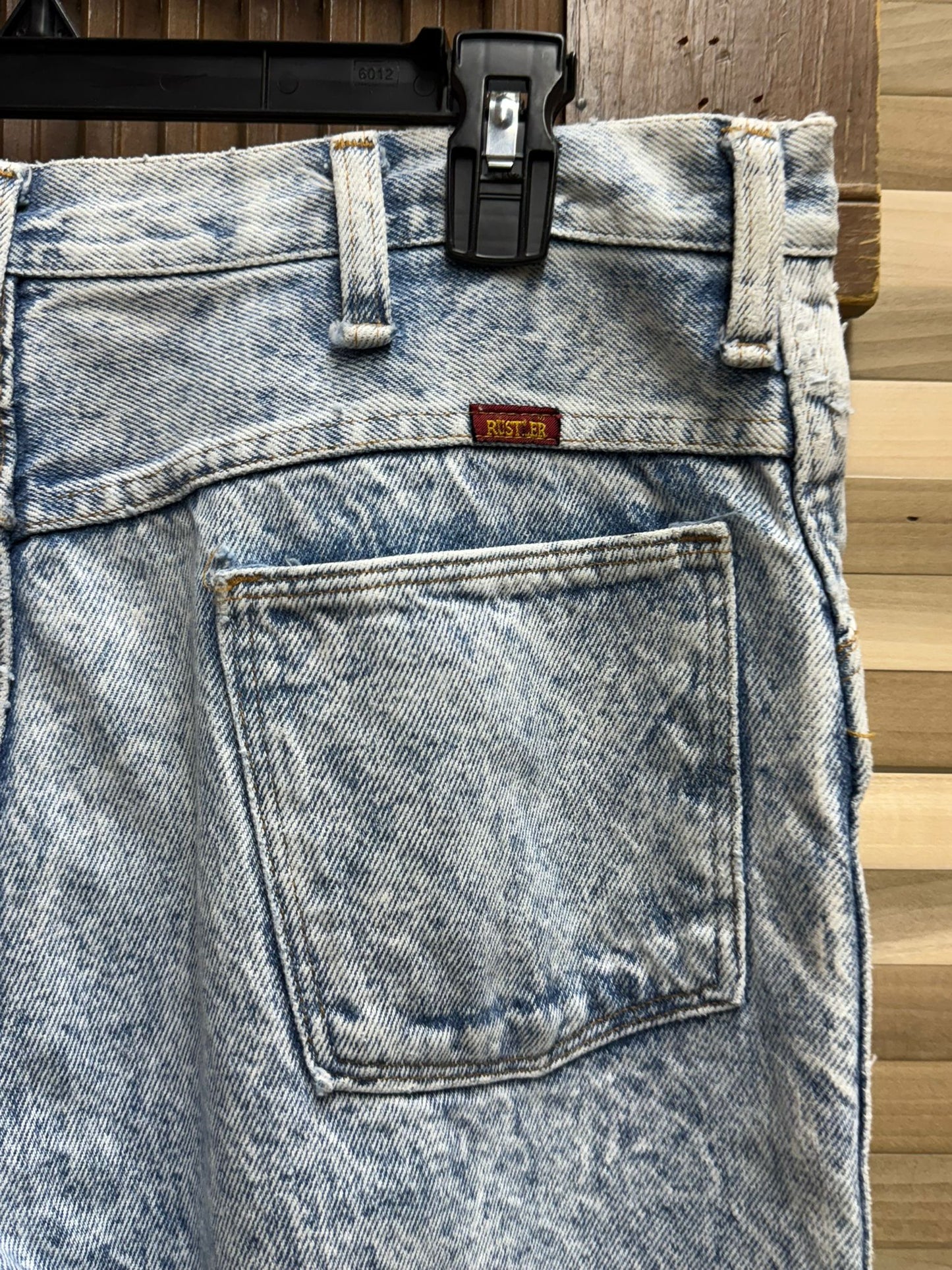 Acid Wash "Rustler" Light Blue Jeans, Straight Leg Denim Pants, Natural Waist Made in USA
