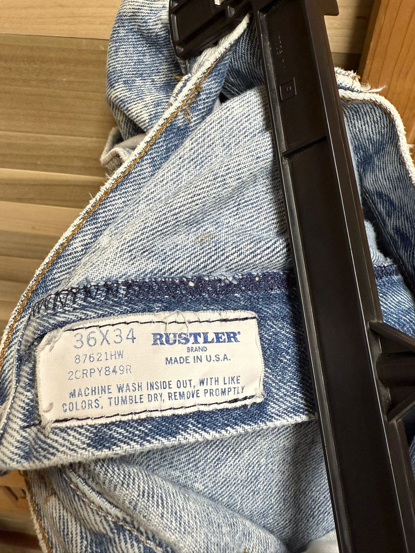 Acid Wash "Rustler" Light Blue Jeans, Straight Leg Denim Pants, Natural Waist Made in USA
