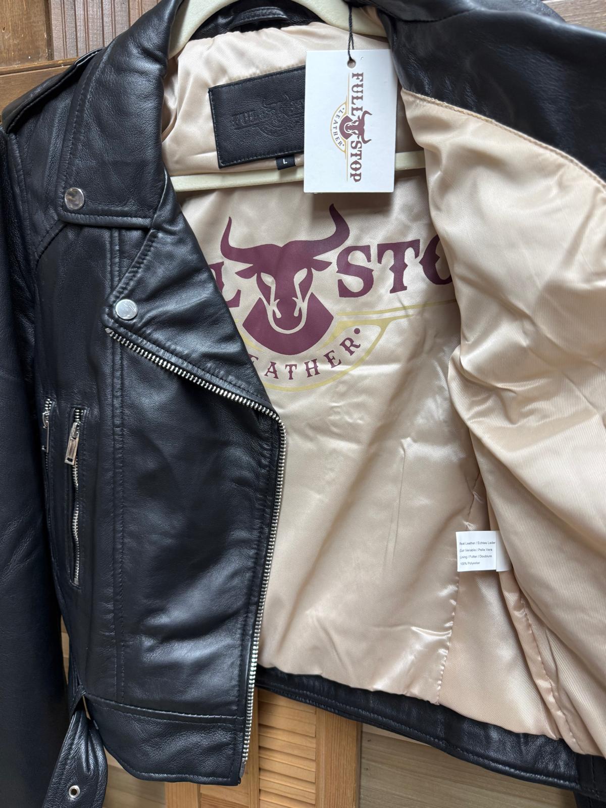 Genuine Pakistan Leather Biker Jacket Zips, Buttons, Collar, Belt Cinch