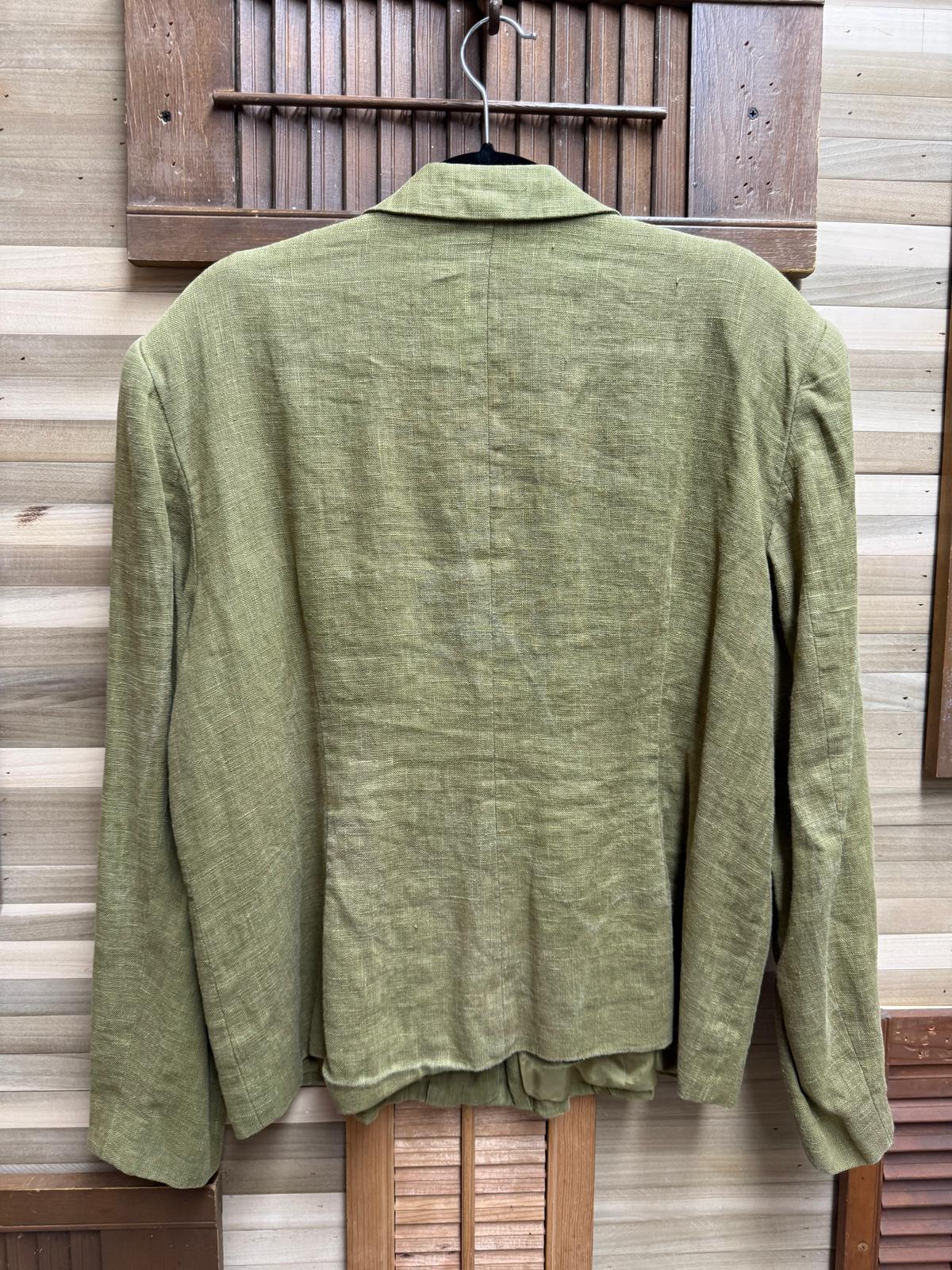 Ann Gerling Green Floral Embroidered 100%Linen Button Up Long Sleeve Shirt Size 16