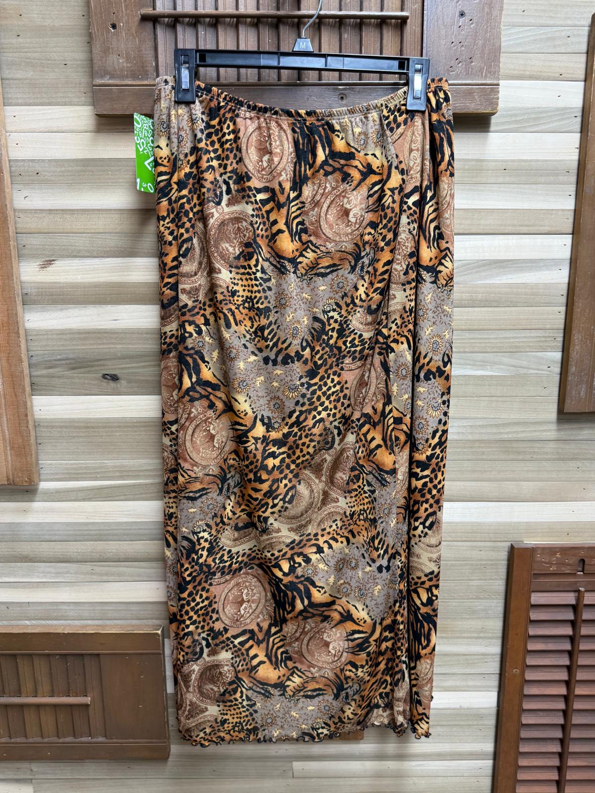 1980's "Tickets" BOHO Skirt with Leopard, Tiger, and Paisley Print - Size L
