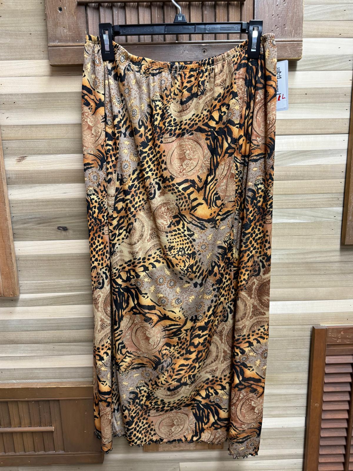 1980's "Tickets" BOHO Skirt with Leopard, Tiger, and Paisley Print - Size L