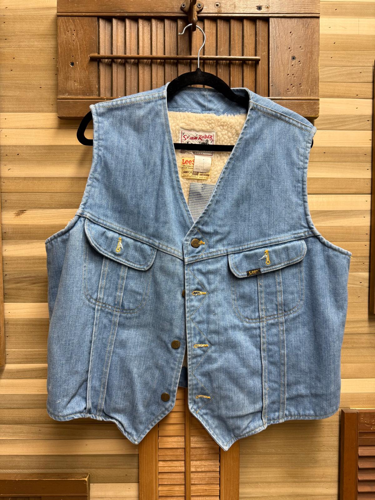 1960's "Lee Storm Rider" Denim Insulated Vest Sanfor Set Sherpa Lined USA Size M
