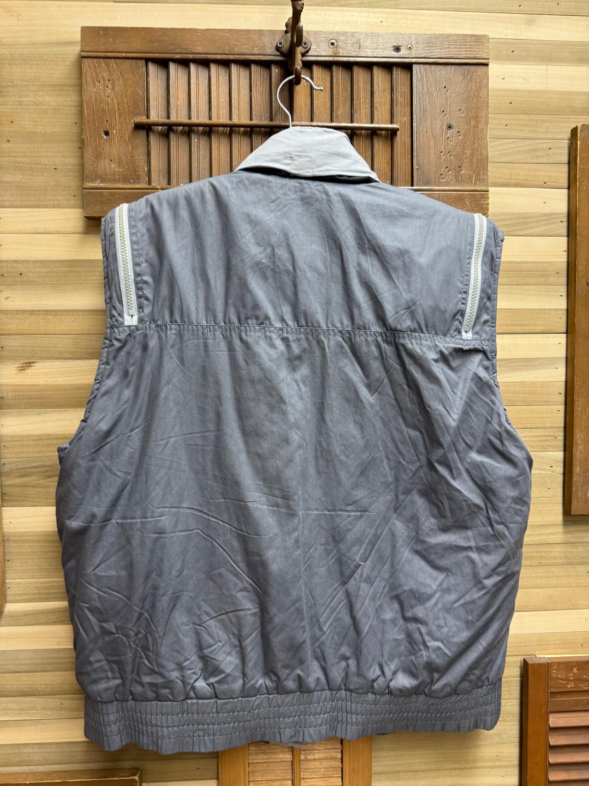 Grey Two-Tone Vest "Barnstormers" By English Squire Pockets Zips at Shoulders 6 Button and Zip Front Closures Size L