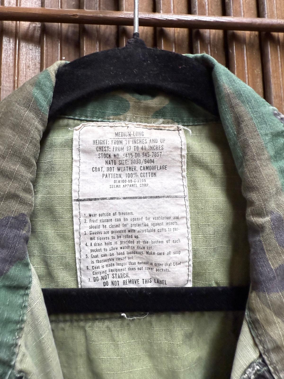 1970's Vietnam Era ERDL USMC Woodland Combat Camo Coat with Sleeves Removed Size M