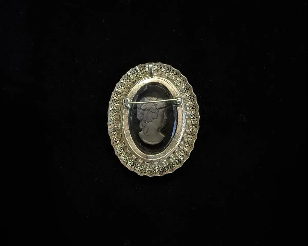 Vintage Clear Glass Reverse Carved Cameo Pin or Pendant