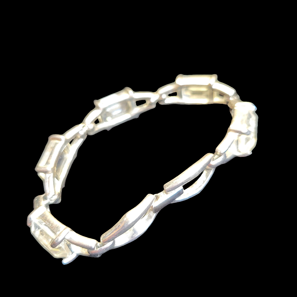 1980's Swarovski Signed & Swan Mark Emerald Cut Crystal 7.5” Bracelet