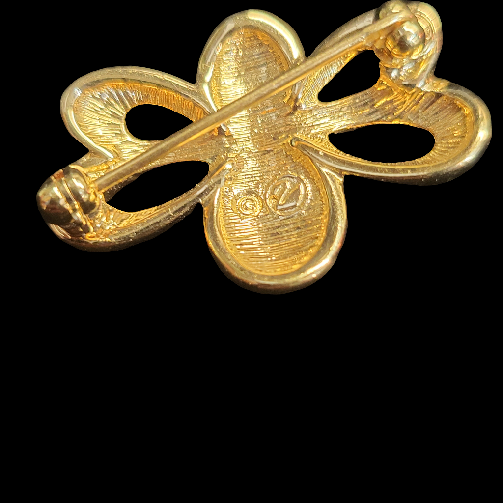 1990's Swarovski Swan Stamped Crystal Gold Plated Enamel Honey Bumble Bee Brooch Pin