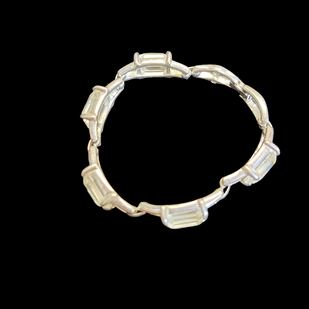 1980's Swarovski Signed & Swan Mark Emerald Cut Crystal 7.5” Bracelet