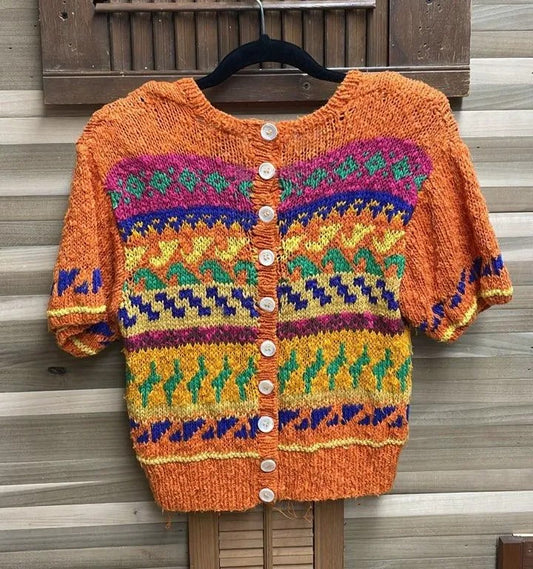 Chunky Multicolored Knit Short Sleeve Top