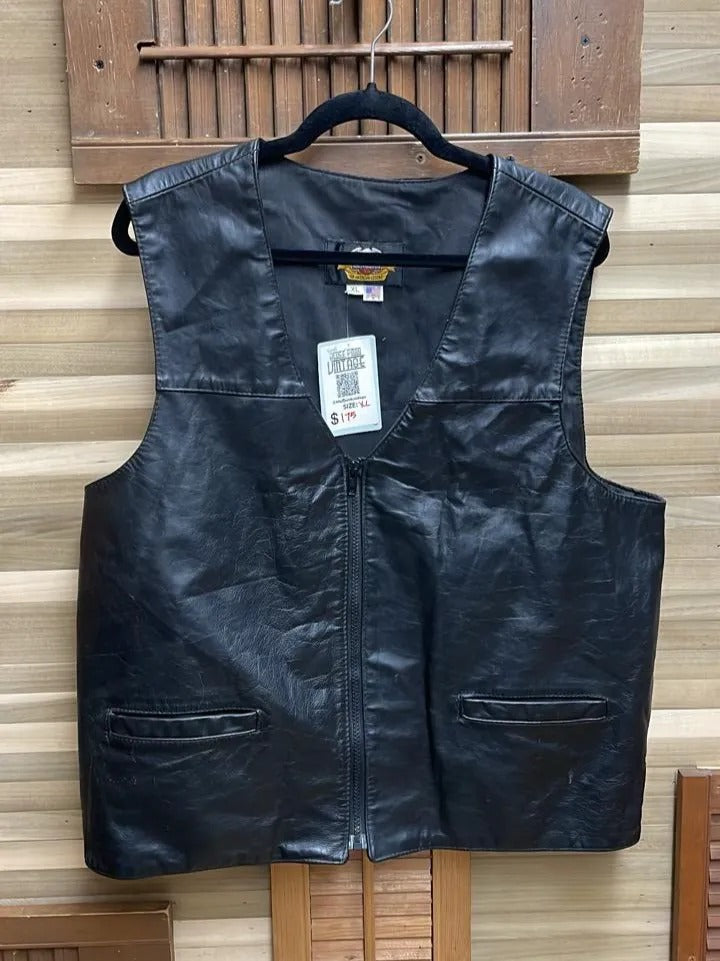 90's "Harley Davidson" Embossed Black Leather Vest Made In USA