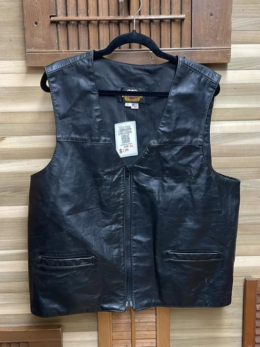90's "Harley Davidson" Embossed Black Leather Vest Made In USA