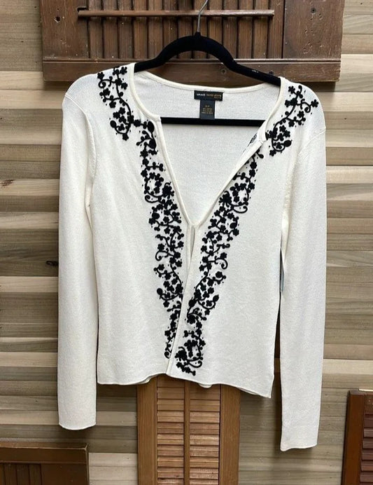 Y2K "Grace Dane" White Cardigan with Embroidered Black Floral Details