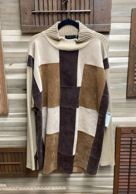Konan Sport Color Block Faux Leather Sweater