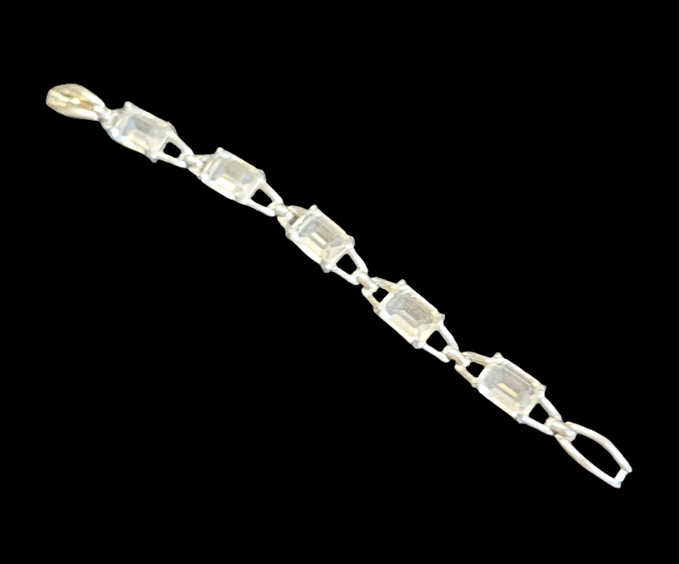 1980's Swarovski Signed & Swan Mark Emerald Cut Crystal 7.5” Bracelet