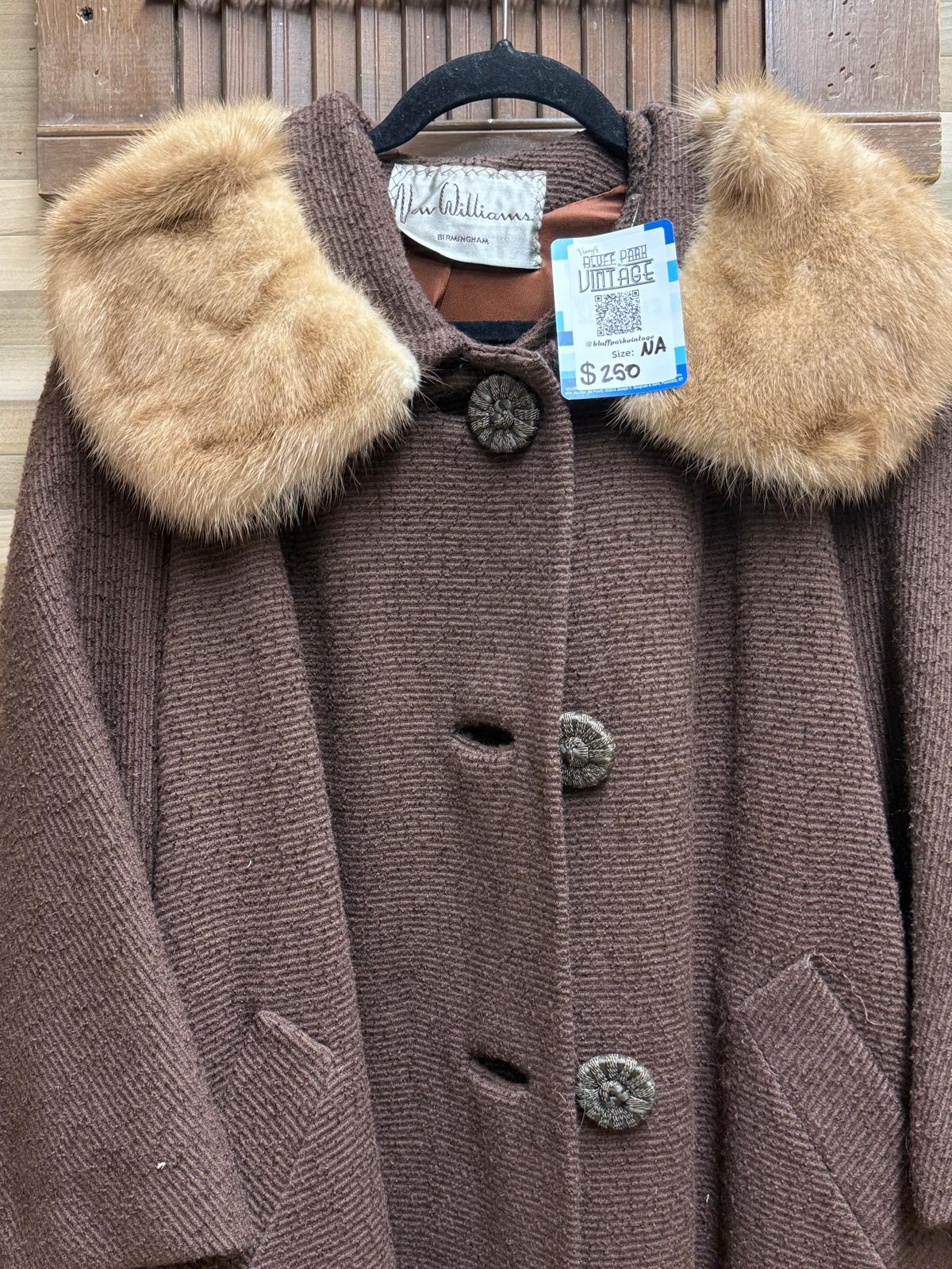 Brown Wool Triple Button Fur Trim Collar by "New Williams"  Birmingham Alabama