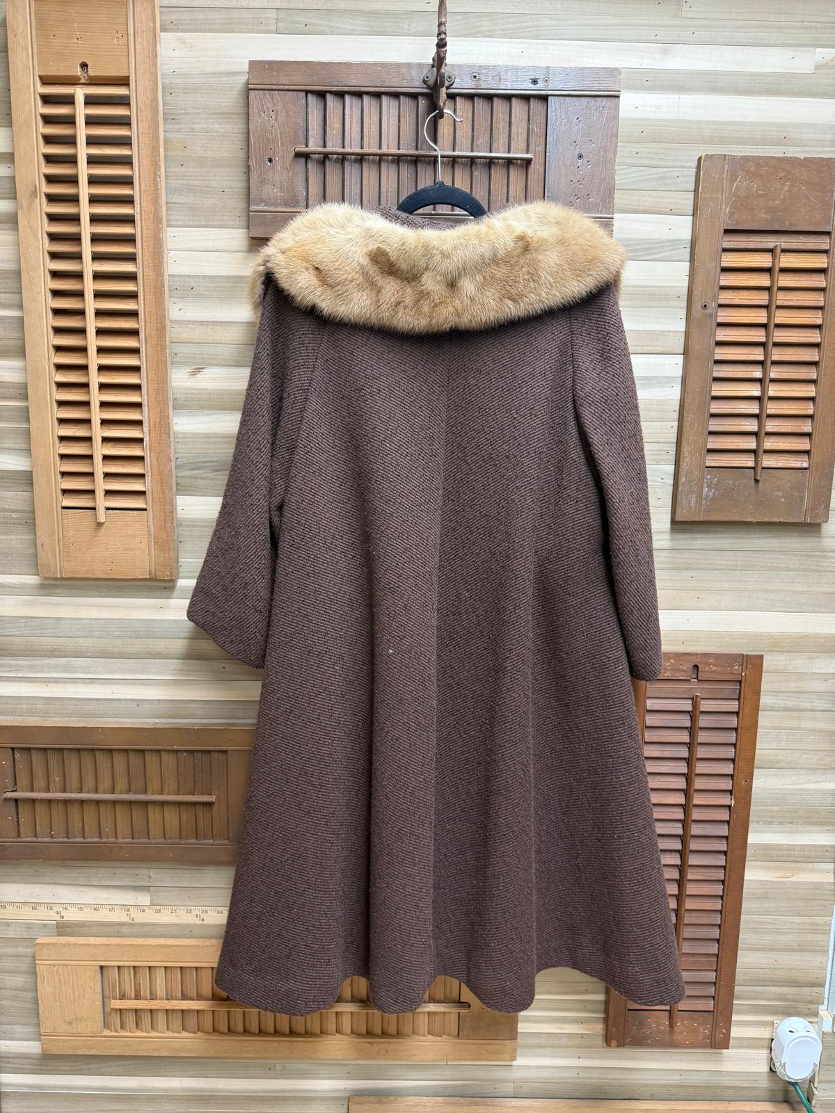 Brown Wool Triple Button Fur Trim Collar by "New Williams"  Birmingham Alabama