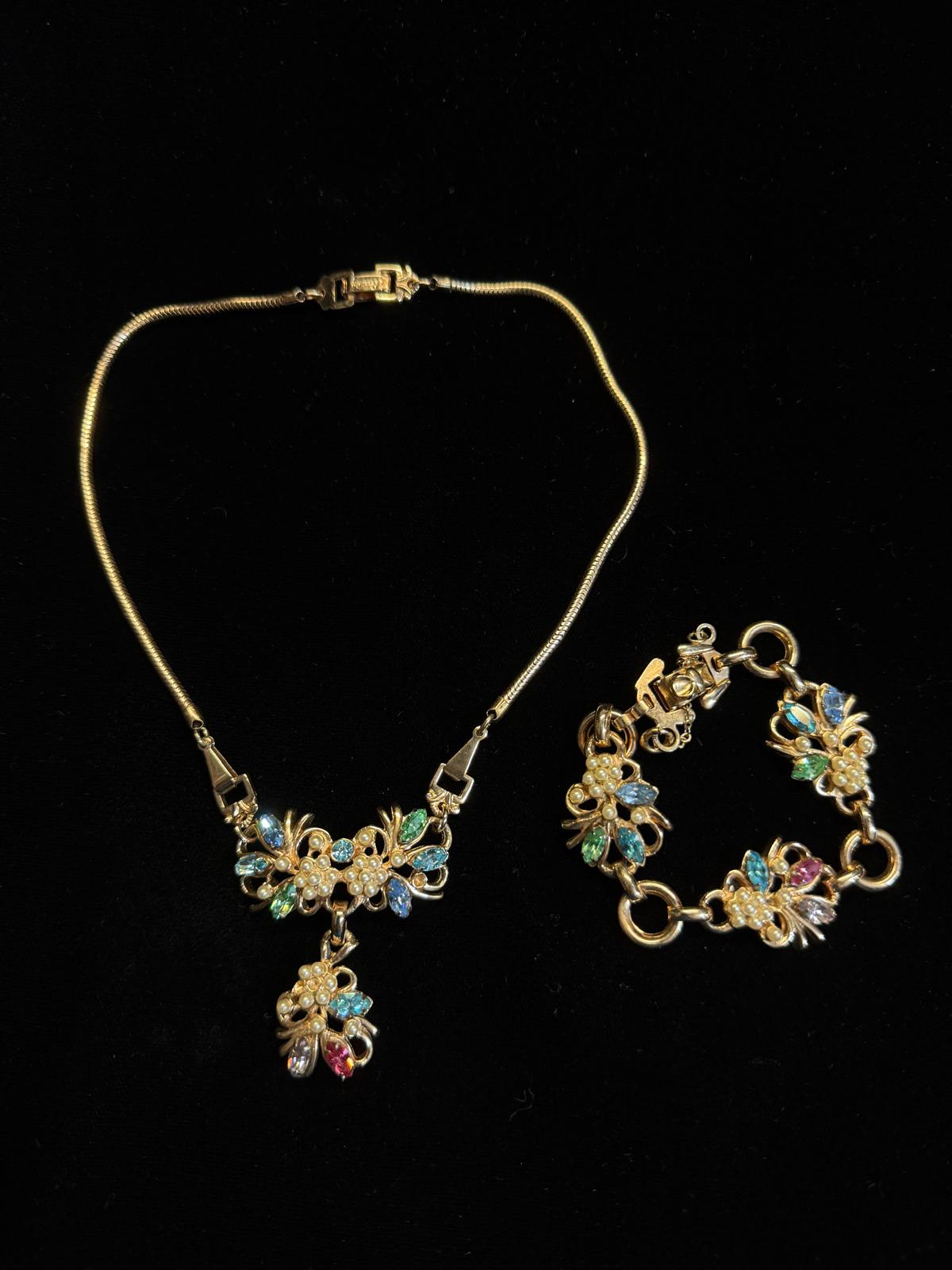 1940-50's Barclay Stamped Necklace and Bracelet Set