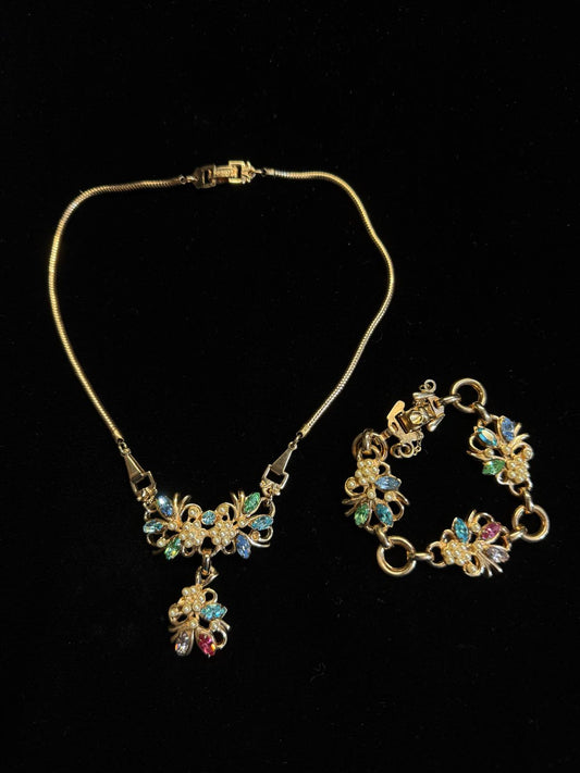 1940-50's Barclay Stamped Necklace and Bracelet Set