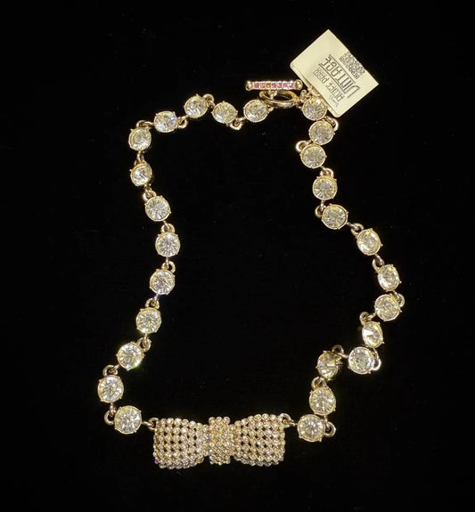Ann Taylor "Brilliant Bow Collection" Statement Necklace Gold-tone Pink 18 Inches